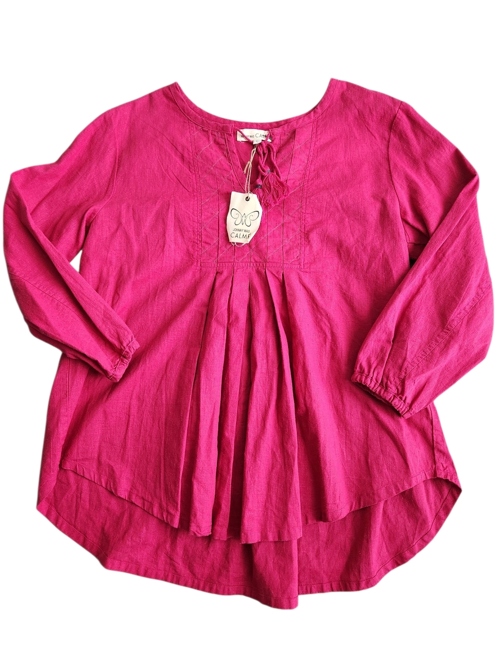 NWT Johnny Was Calme Peasant Blouse Top Women's L Hot Pink Pleated Boho Indie